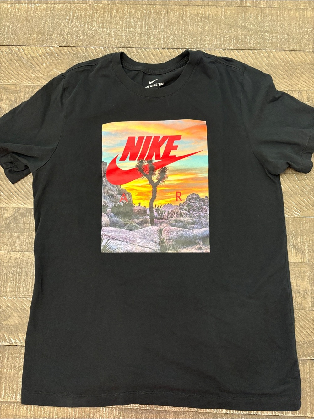 Nike Black Short-Sleeve Tee with Red Logo and Desert Graphic